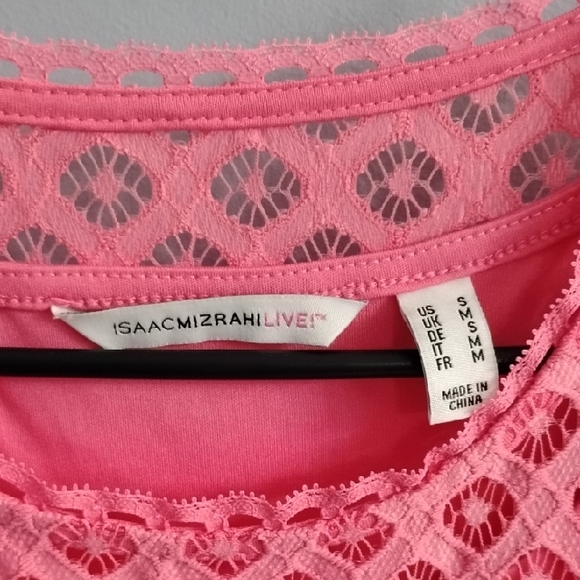 NWOT Isaac Mizrahi Live! Vibrant Pink Lace Short Sleeve Midi Dress Size Small - Picture 2 of 5